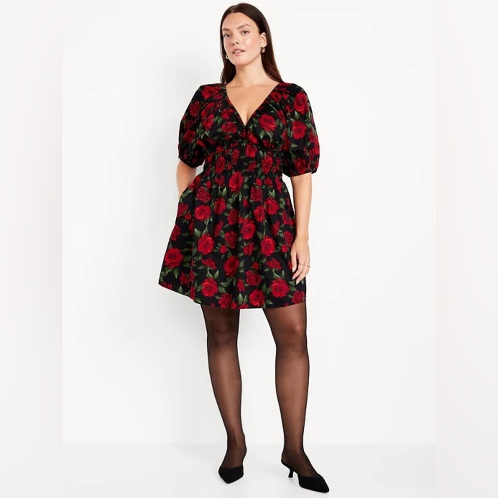 Old Navy Black Dress with Red Roses